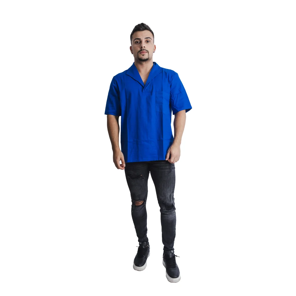 Camisa Brim Azul Royal Gola Italiana Manga Curta 4